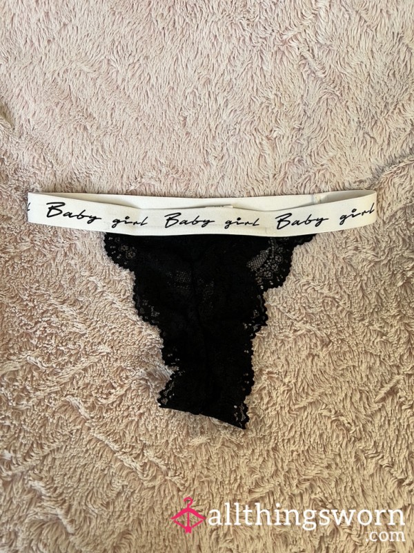 Babygirl Black Lace Tanga Panty With Elastic Band - Worn To Your Liking 🖤