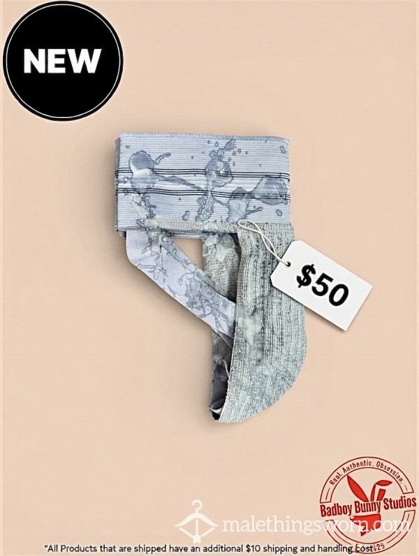 Badboy Bunny Exclusive: Size M Gray Jock – Heavy Post-Workout C*m-Soaked Solo Session