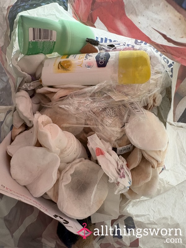 Bag Of Rubbish - Makeup Remover Pads, Hair, Cotton Buds, 2 Empty Roll On Deodorants