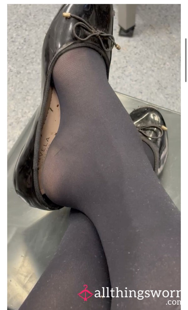 Flat Black Shoes, Feet In 40 Denier Tights