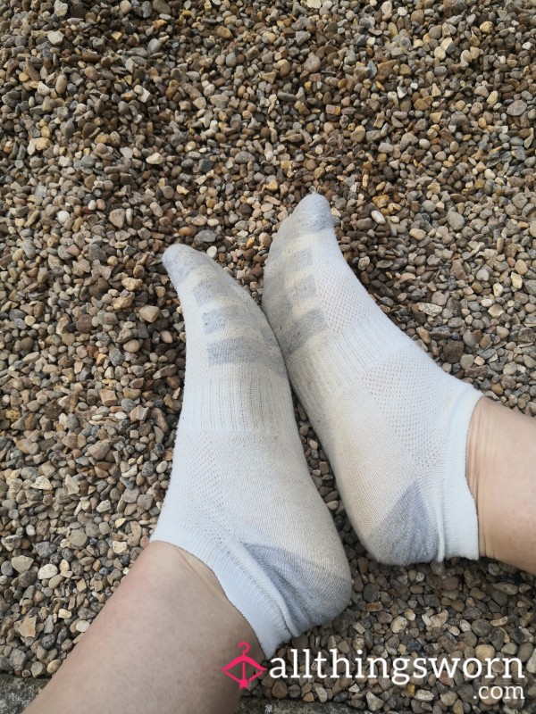 Bare Feet, Pink Toenails,Socks And Gravel