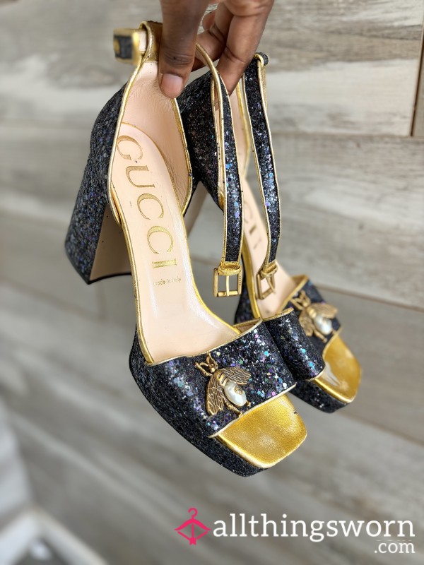 Battered Gucci Glitter Soko Bee 🐝 Platform Sandals