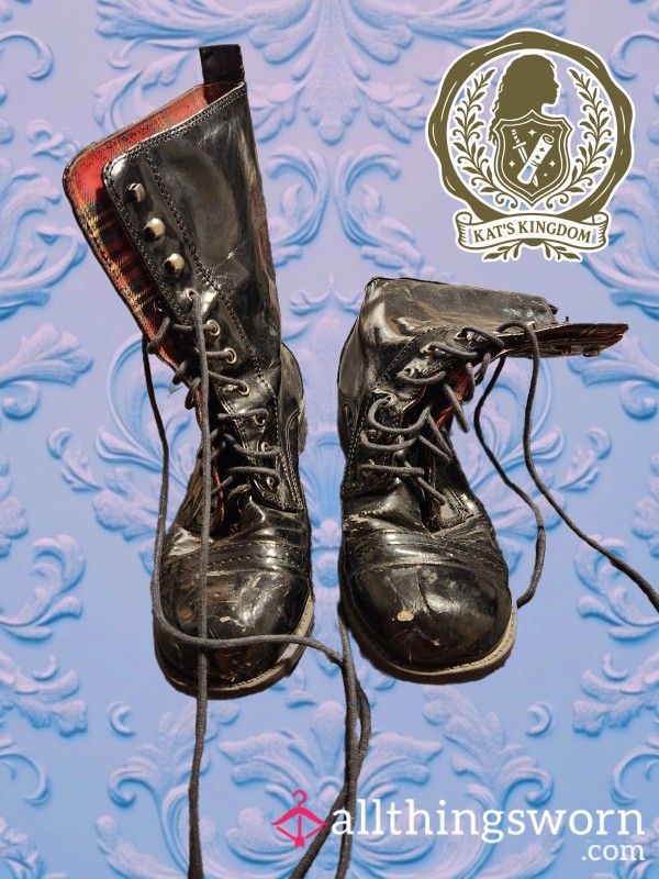 Battle Queen Boots 🖤⚔️ | Destroyed Patent Leather Combat Boots (US 9)
