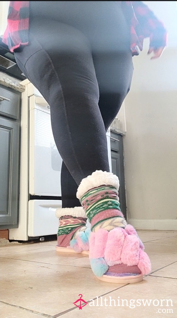 BBW Cooks Breakfast - Leggings, Fuzzy Socks, And Slippers Tease