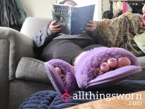 BBW Fuzzy Dark Purple Slippers Slides