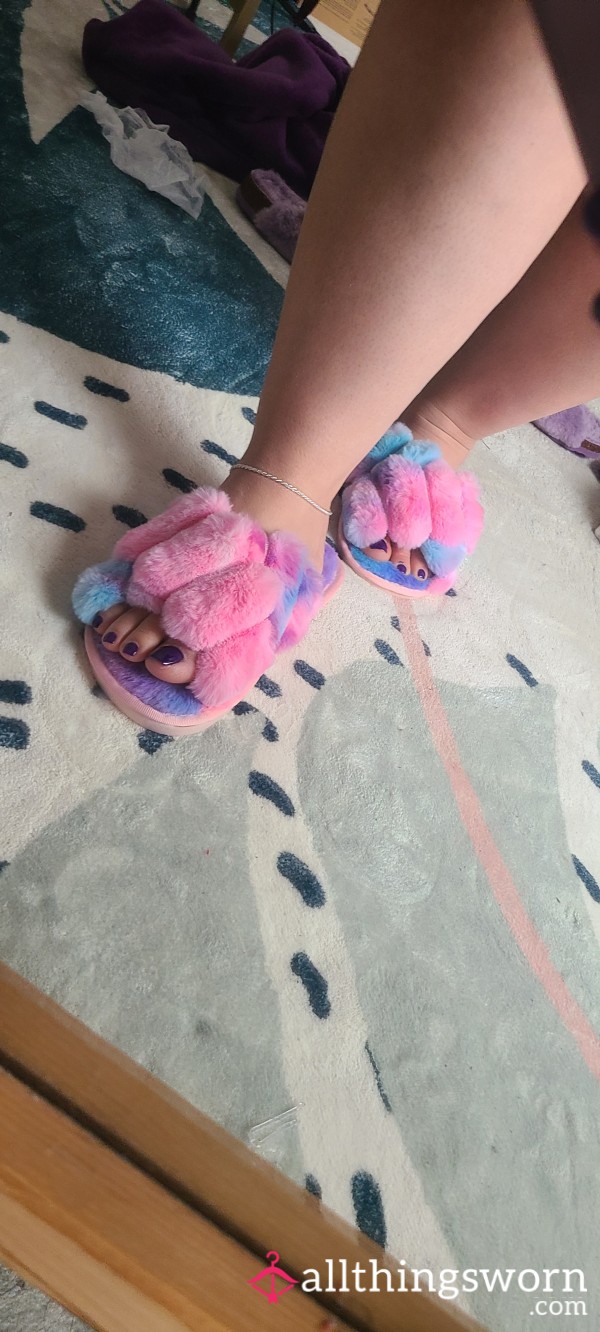 BBW Pink Purple Blue Fuzzy Slippers