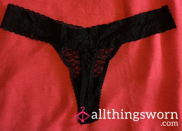 BBW Worn Black Lace Brazilian Style Pantie