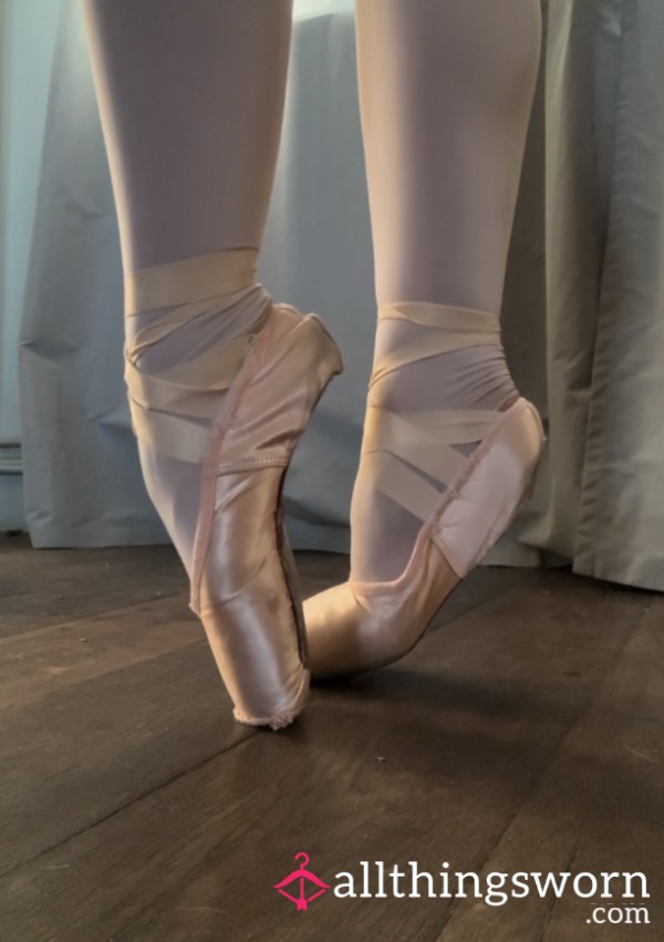 Beautiful Ballerina Feet Manipulating Old Pointe Shoes
