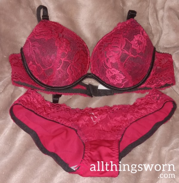 Beautiful Black With Red Lace Bra And Panty Set.  Size Small.  2 Days Of Wear, $35.