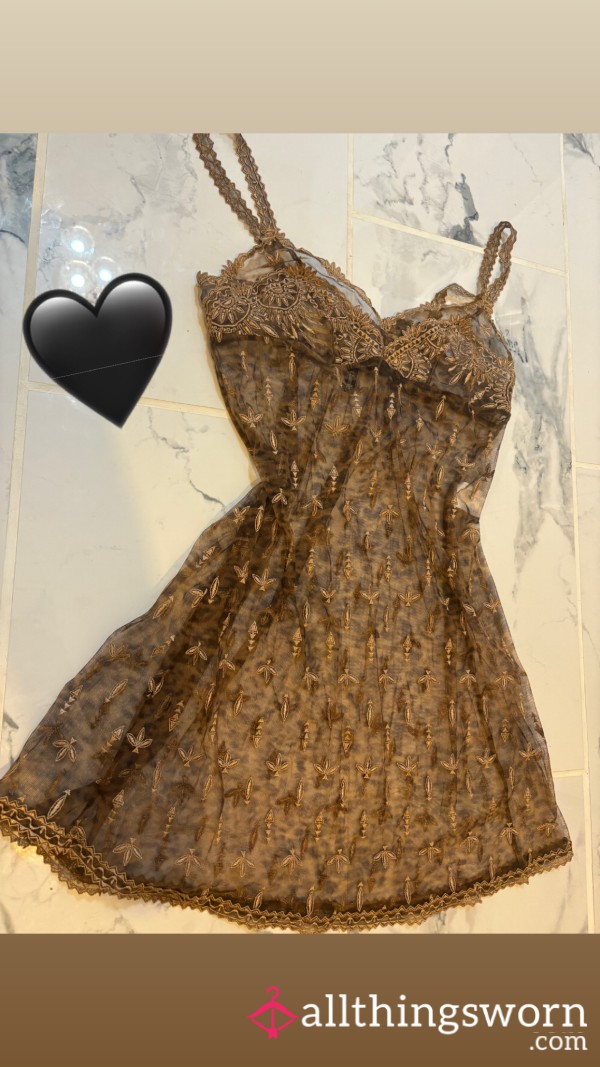 Beautiful Brown Sheer Detailed Night Dress