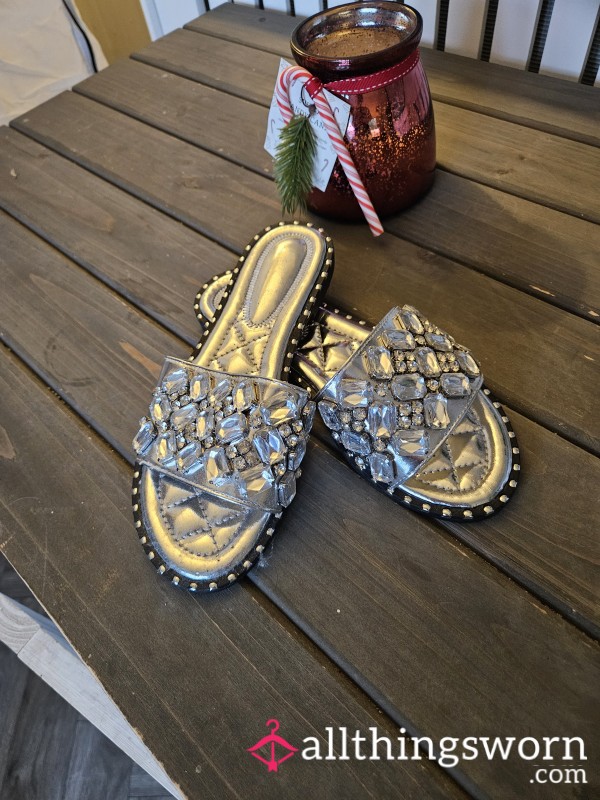 Beautiful Diamanté Sliders Worn By Goddess Size Uk 4