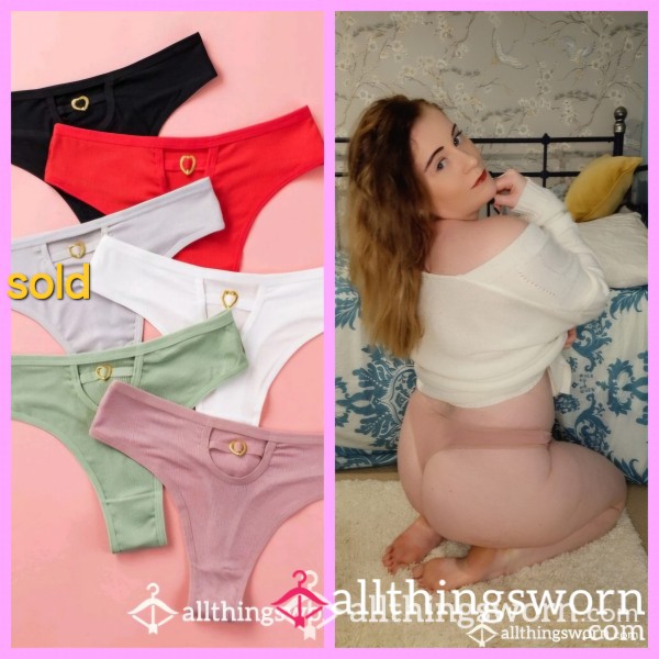 Beautiful Gold Heart Open Front S**y Cotton Ribbed Thongs. 48 Hours Wear... Let This Naughy Nurse Make Them Prefect For You ♥️😈😉 Extras Can Be Added 💦🍋