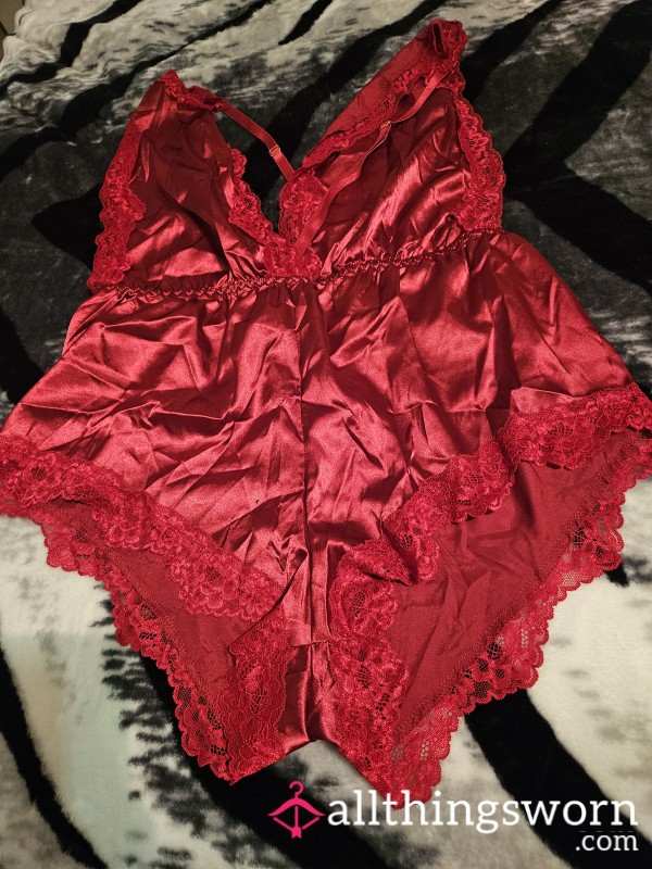 Beautiful Red Satin All In One Worn By Goddess