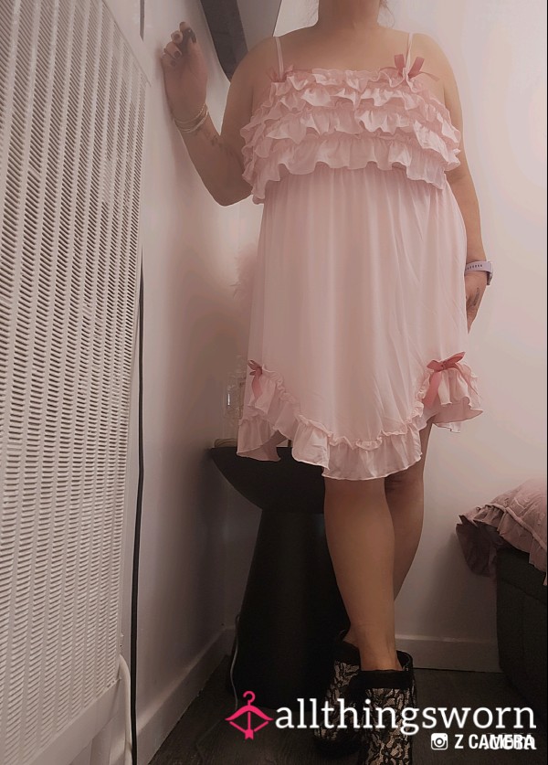 Beautiful Silky Pink Ruffled Nightie With Pink Satin Bows Very Sissy Boy Size 14/16 Can Be Worn By Goddess