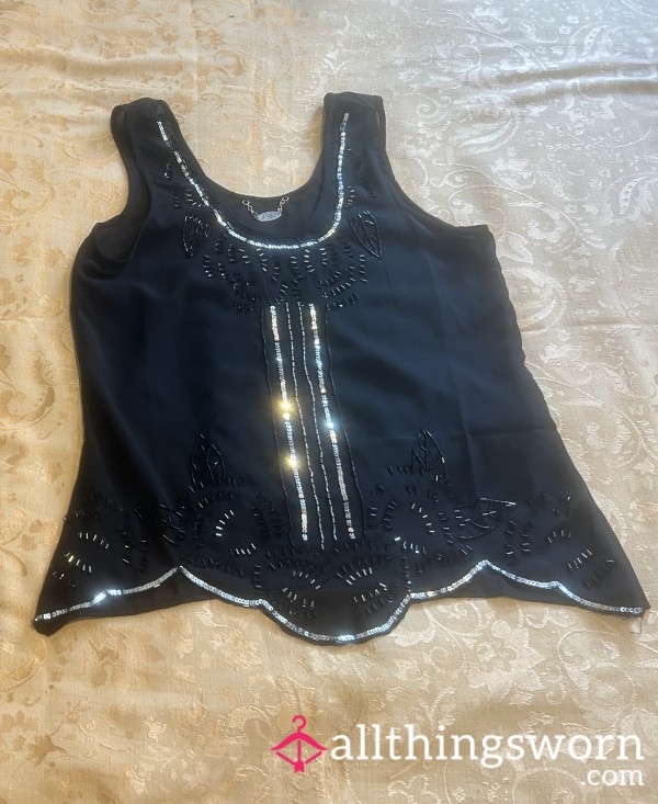 Beautiful Sleeveless Black And Sequined Blouse