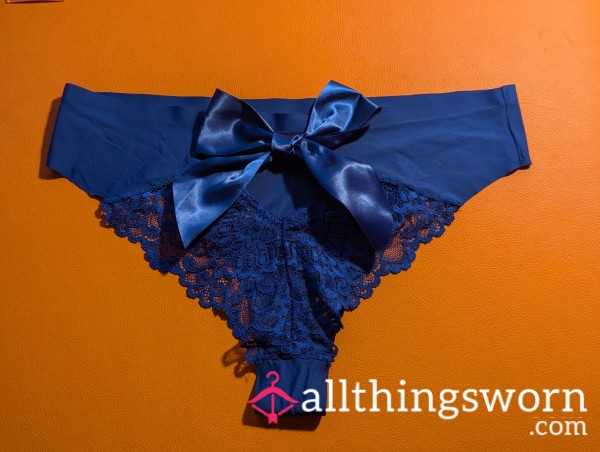 Beautiful Soft Blue Thong With Rear Satin Bow