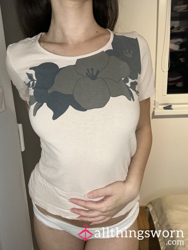 Beige Flowery T Shirt