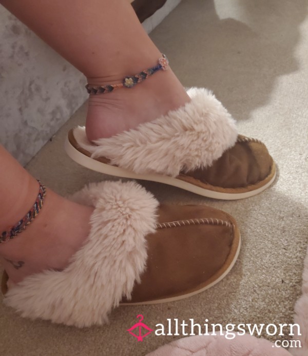 Beige Fluffy Edged & Insole Well Worn Slippers - Including 5 Pics