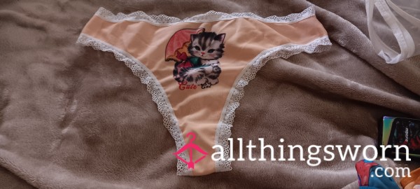 Beige Kitten Mesh Thong Size- L