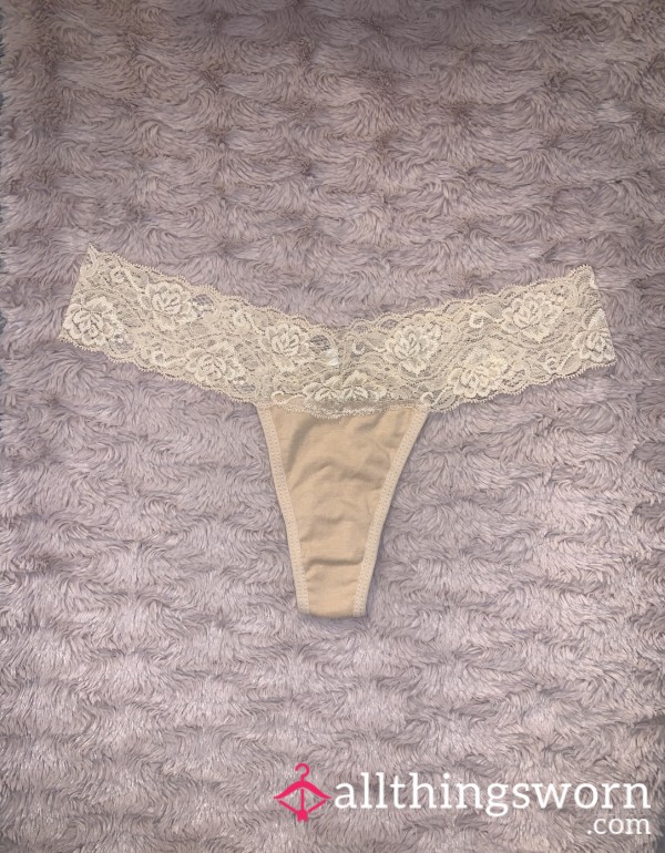 Beige Lace Thong