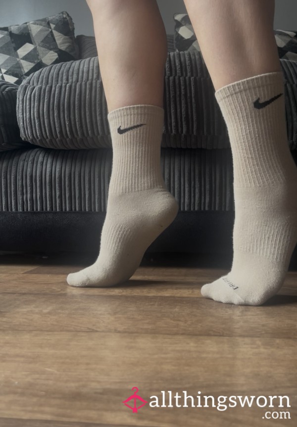 Beige Nike Dri-Fit Socks. Well Loved Bed And Worn - Sports Socks- Dirty Sweaty Used Socks / 📦 UK Shipping & 📸 Photo Set Included 🔥