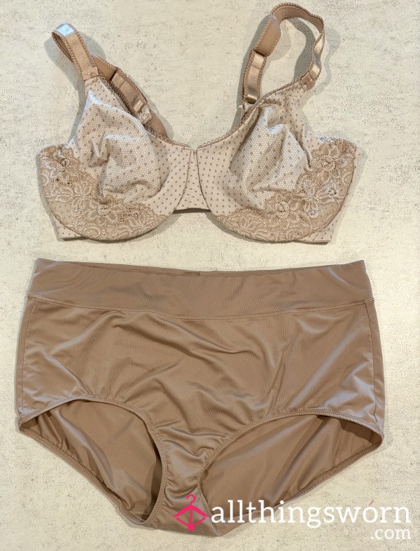 Beige Polka Dot Bra With Panties