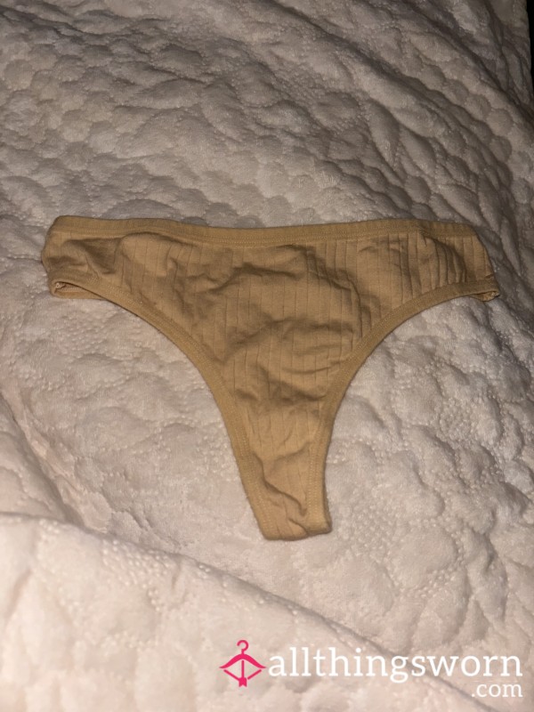 Beige Ribbed Cotton Thong