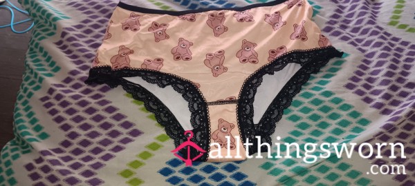 Beige Teddy Bear Cotton Brief Panties W/ Lace Trim Size- XL