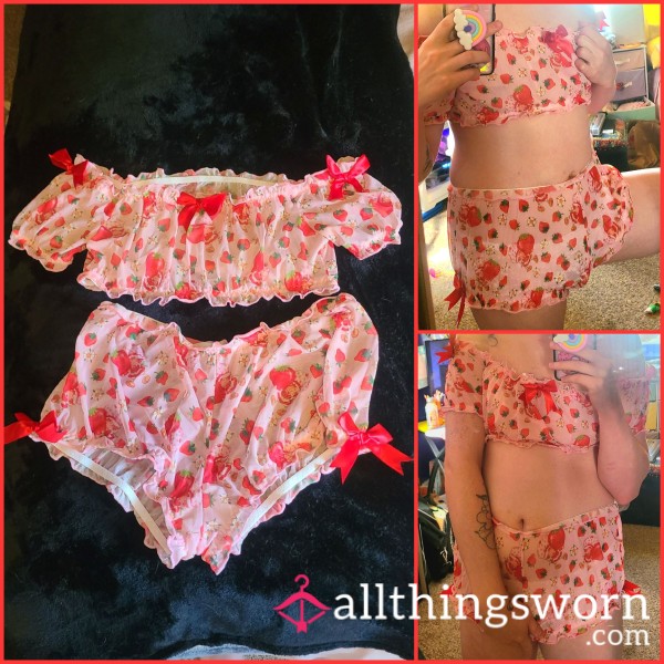 🍓 Berry Sweet & Bratty Strawberry Shortcake Lingerie Bra + Bloomer Set 🍓