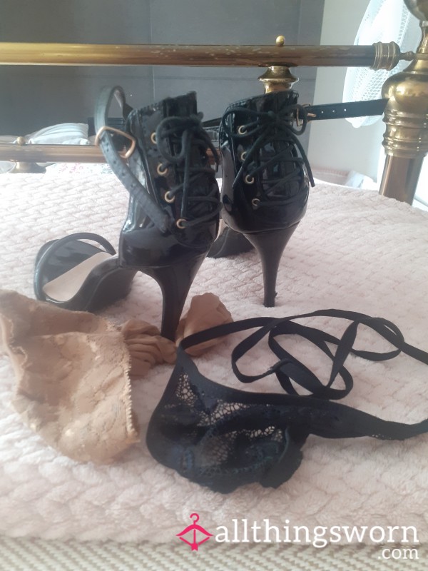 Black 6ins Heels Thong And Hold Ups X