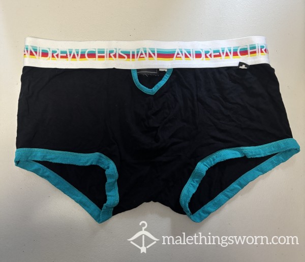 Black AC Trunks With Vee Cutout And Teal Piping