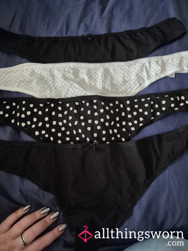 Black And Black And White Cotton Thongs