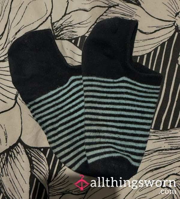 Black And Blue Striped Ankle Socks