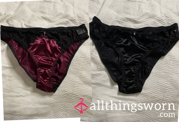 Black And Burgundy Satin Panties 🍒🖤
