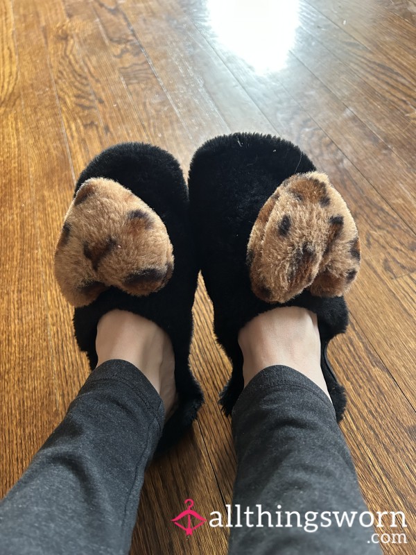 Black And Cheetah Print Slippers