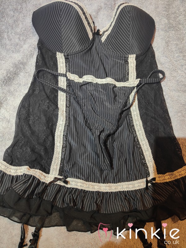 Black And Cream Baby Doll With Matching Thong