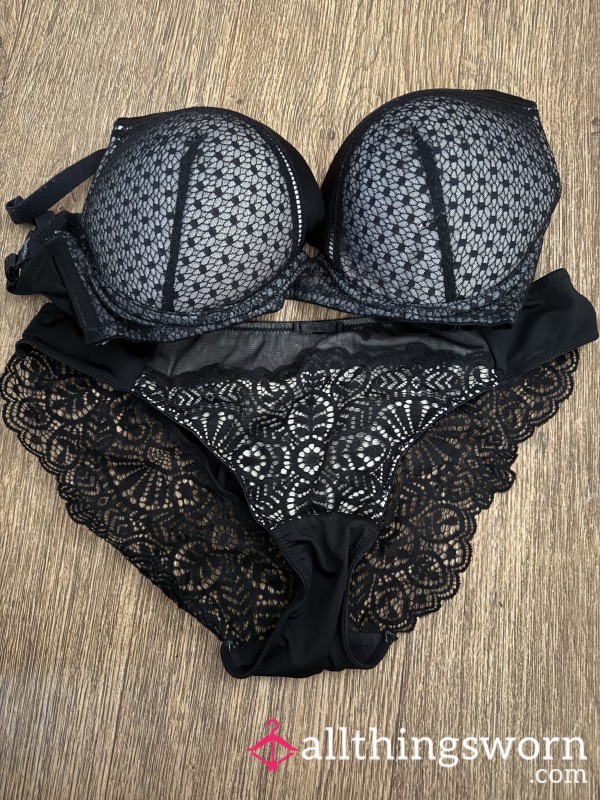 Black And Cream Lace Bra And Panties