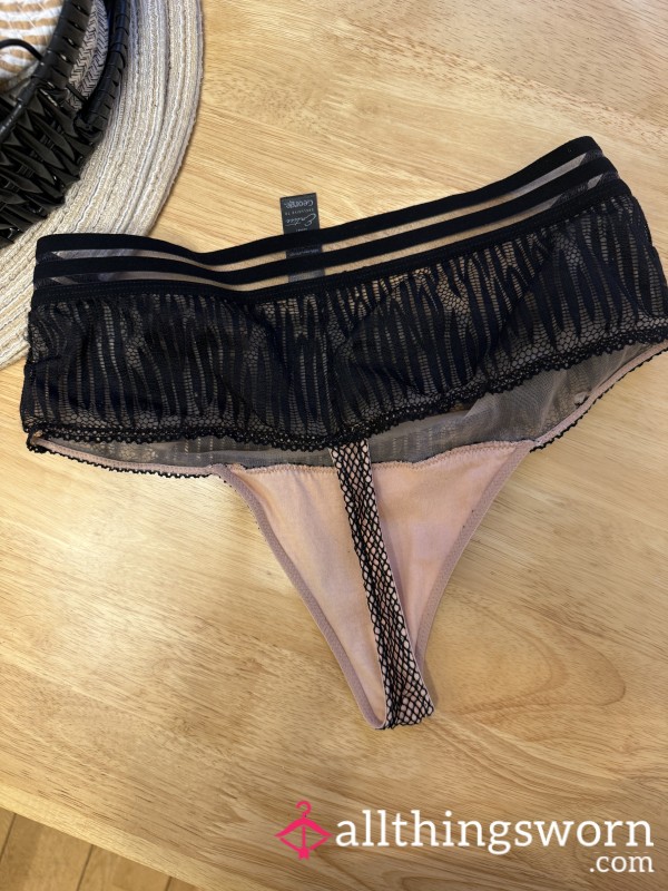 Black And Cream Lace Thongs, Worn For 12 Hours 🥵