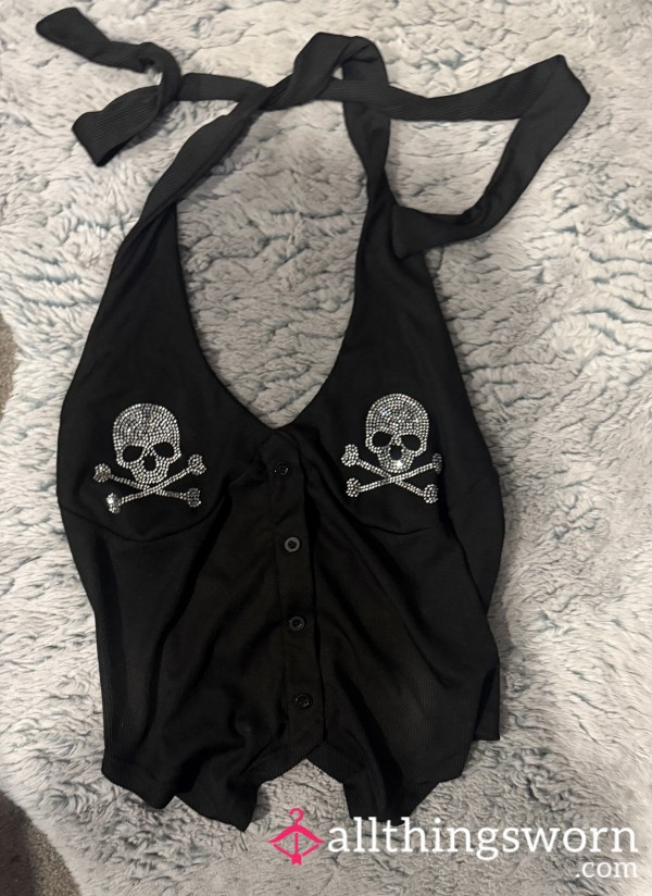 Black And Diamanté Halter Neck Top