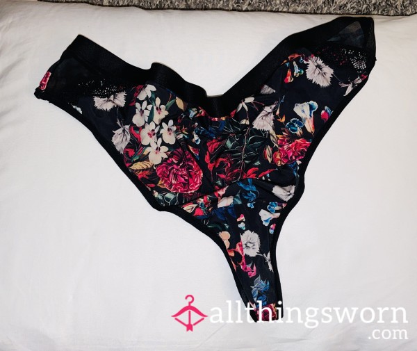 Black And Flor*l Thong