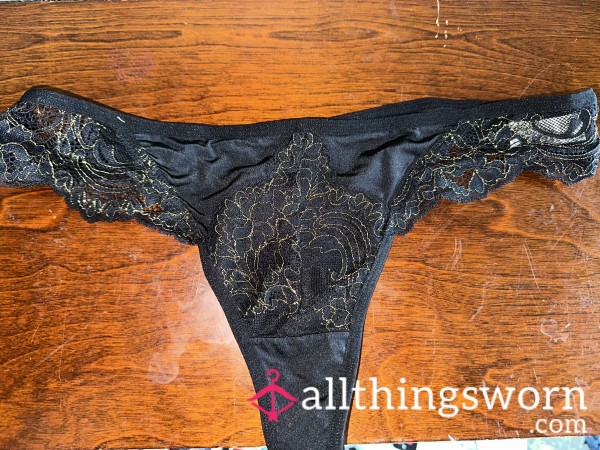 Black And Gold Lace Thong