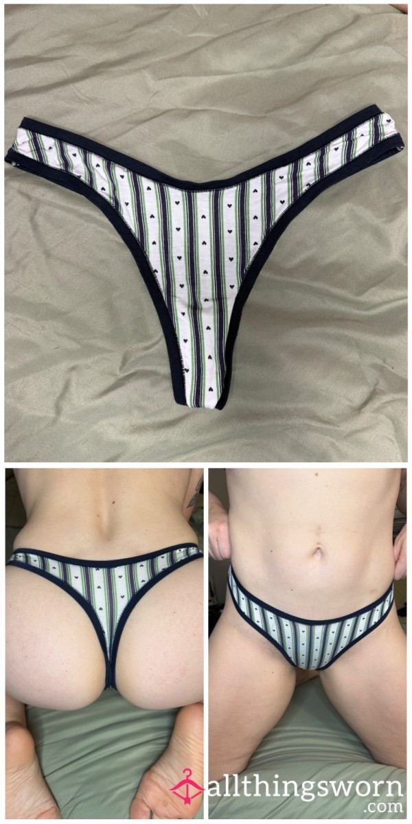 Black And Green Striped Thong W/ Hearts