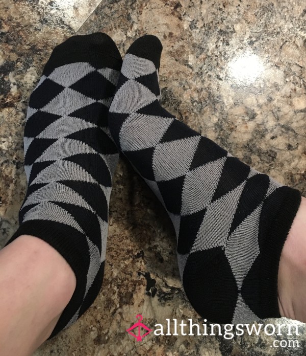 Black And Grey Argyle Ankle Socks