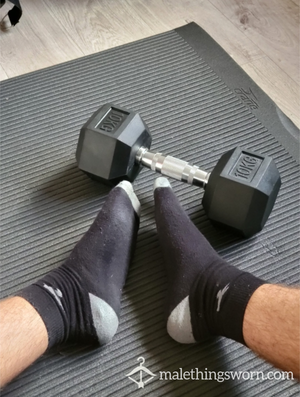 Black And Grey Socks, Worn For Home Workouts