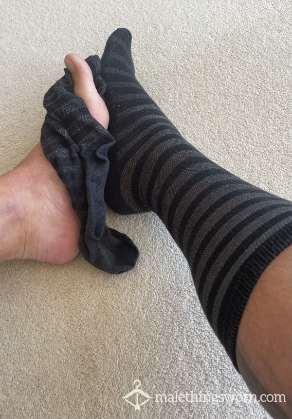 Black And Grey Striped Dress Socks - Sweaty And Stink!