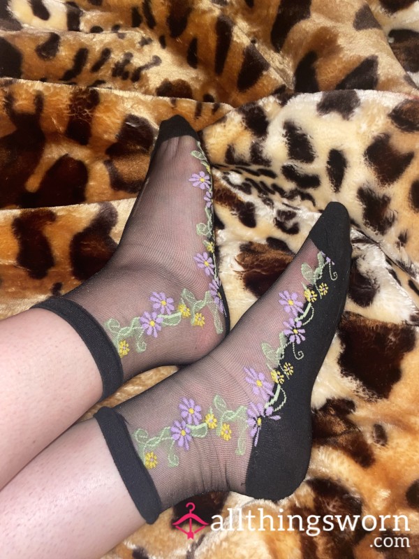 Black And Mesh Flowery Socks, So Cute! Worn 3 Days