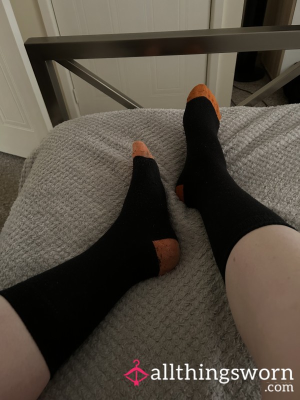 Black And Orange Socks, Worn 24 Hours Sweaty