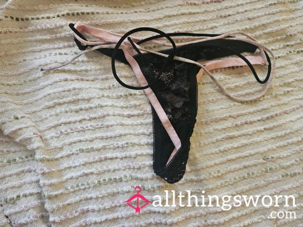 Black And Pink Lace Thong Large Tie Sides