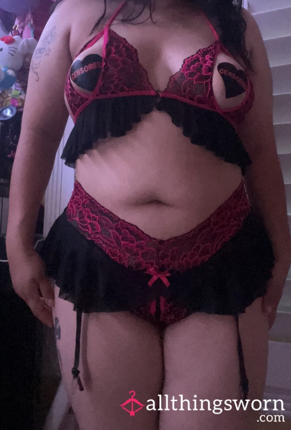 Black And Pink Mesh Lingerie