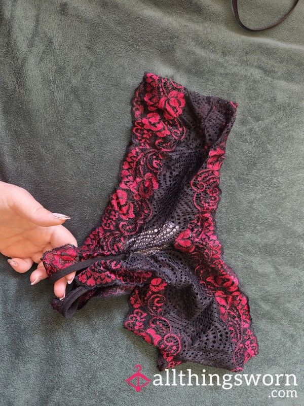 Black And Pink Lace Crotchless